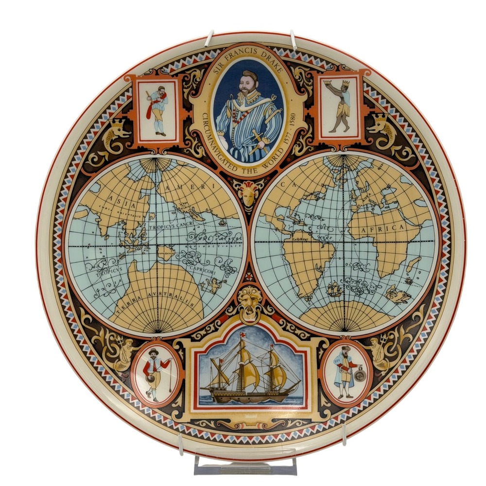 Wedgwood Sir Francis Drake Circumnavigation Globe Collector Plate 10in England
